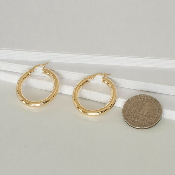 Thick 4 mm Gold Hoop Earrings Real 10K Yellow Gold Hoops NEW! Stamped 10K ITALY - Picture 4 of 6